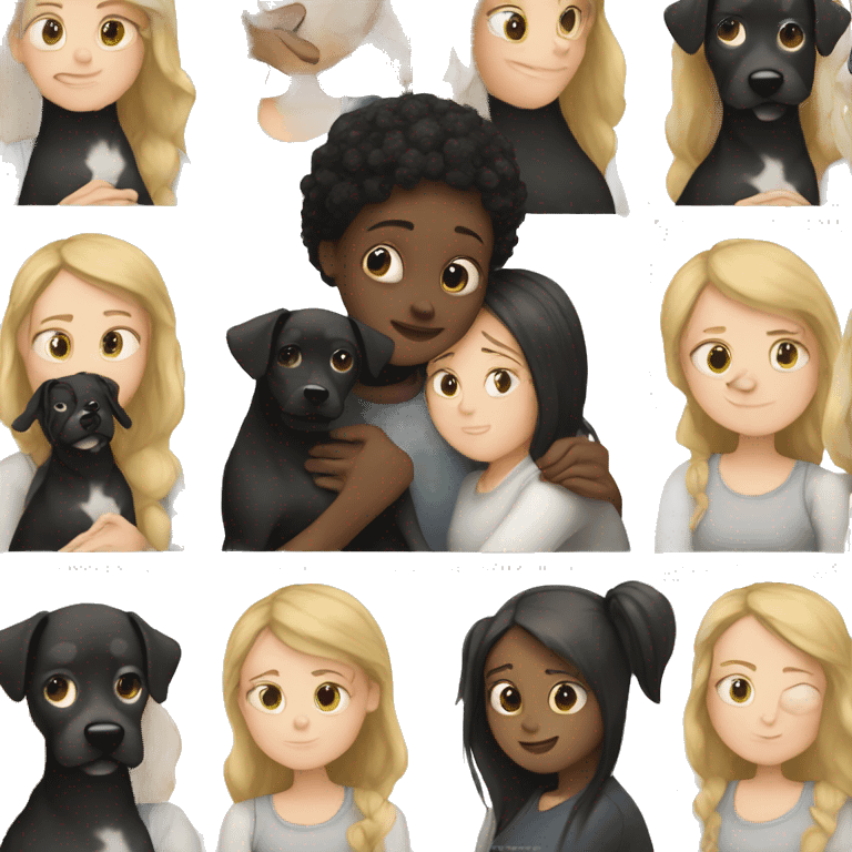 White Girl hugs black dog emoji