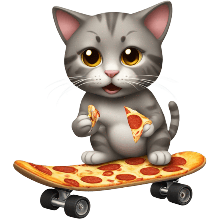 Cat on a skateboard eating pizza emoji