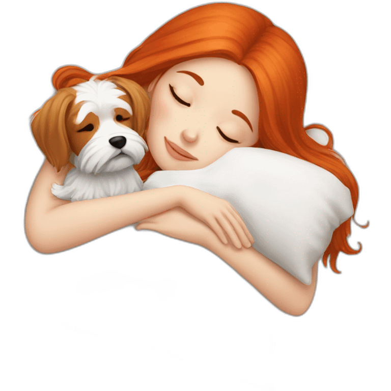 Red-haired girl with Maltese dog sleep emoji