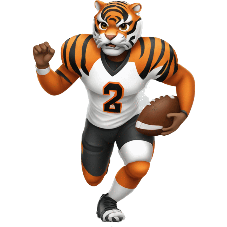 Bengal tiger playing football in Cincinnati emoji