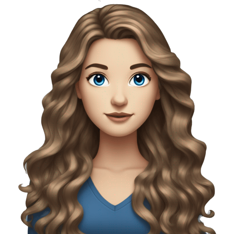 White girl blue eyes with long voluminous brown hair with brown highlights balayage  emoji