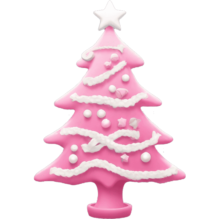 Pink Christmas tree with white star and white ornaments  emoji