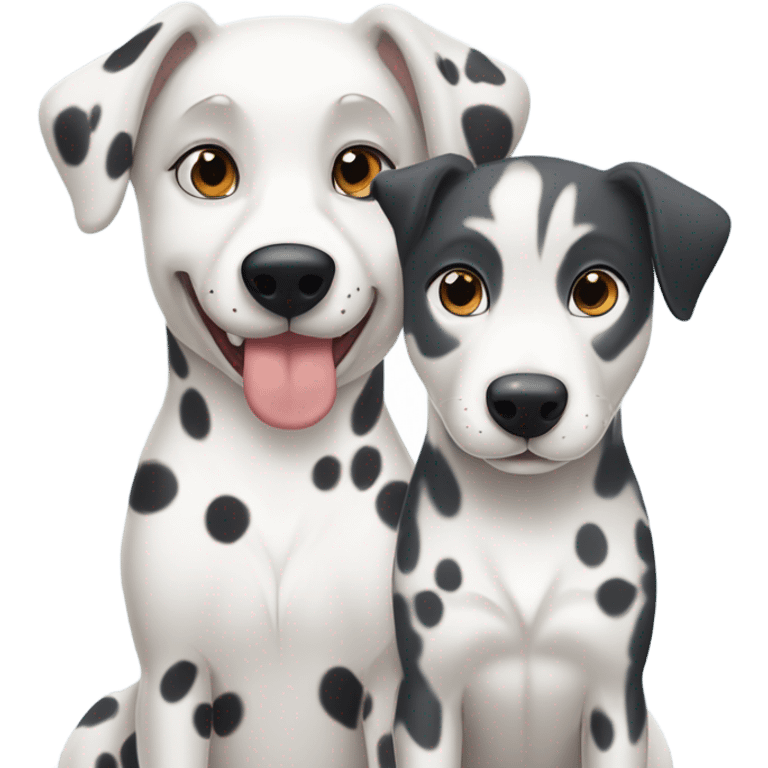 shibi style, dalmatian, white and grey siberian husky, in love emoji