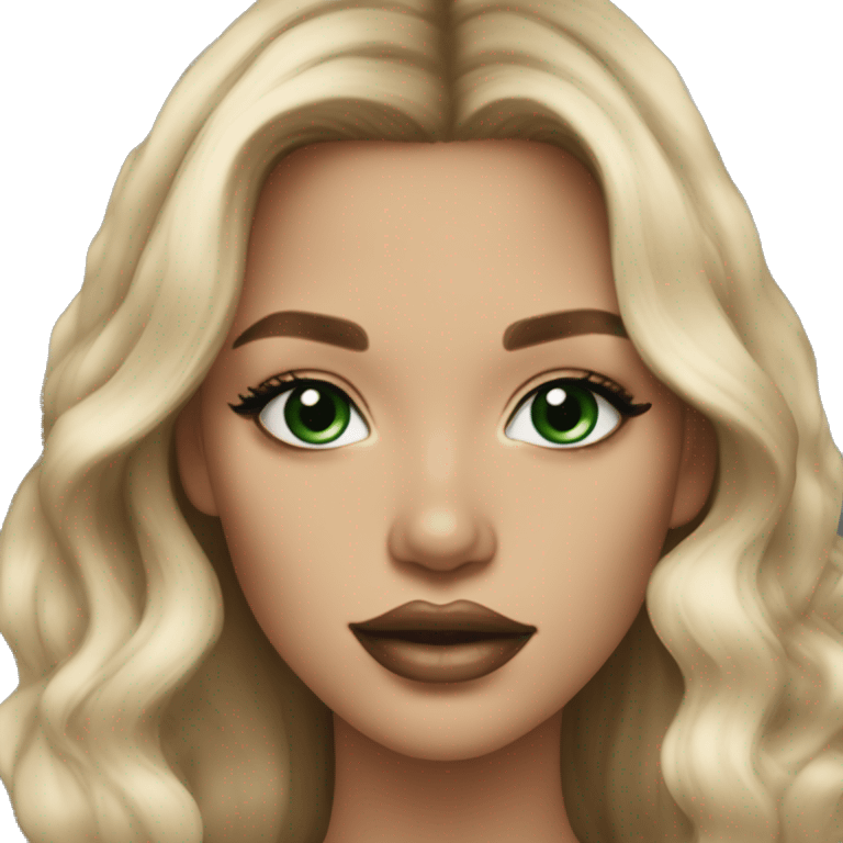 Blonde balayage long hair women beige sweater with Green eyes and Full lips an lashes  emoji