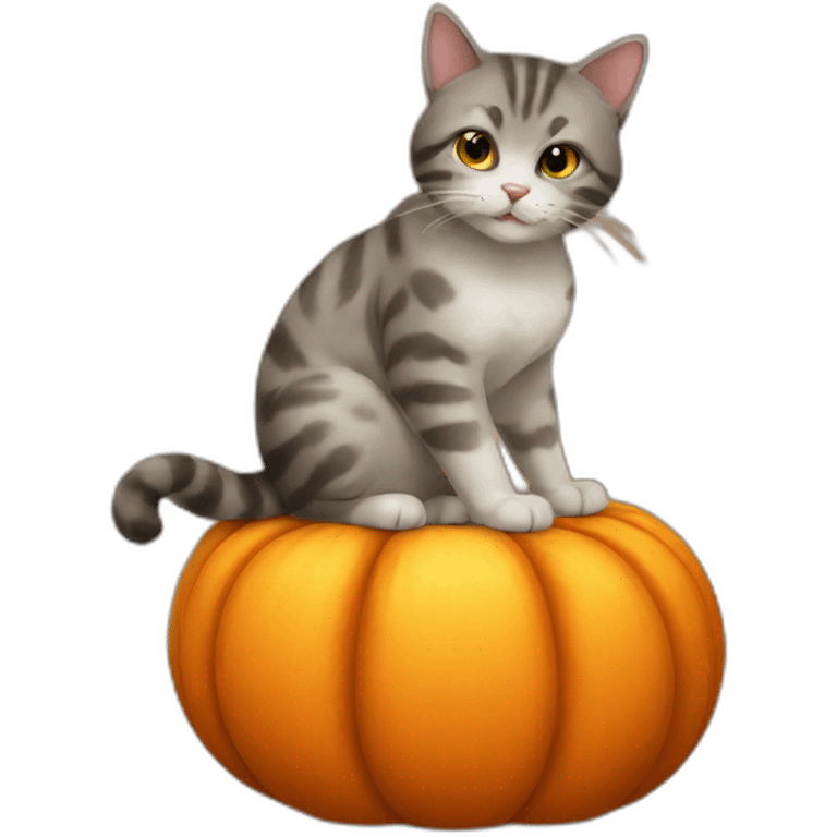 Cat sitting on pumpkin emoji