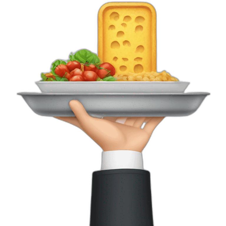 hand holding a tray with food in it emoji