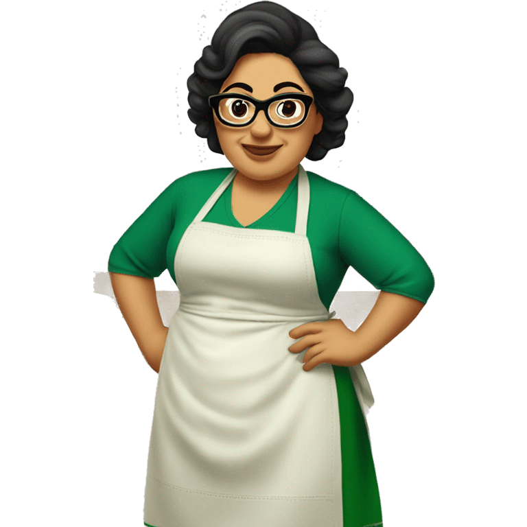 mexican chubby lady green apron  with glasses cooking tacos emoji