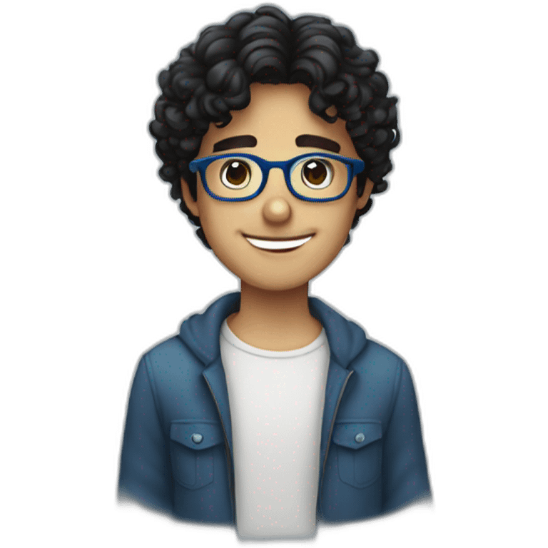 cute italian guy with wavy black hair and blue glasses emoji