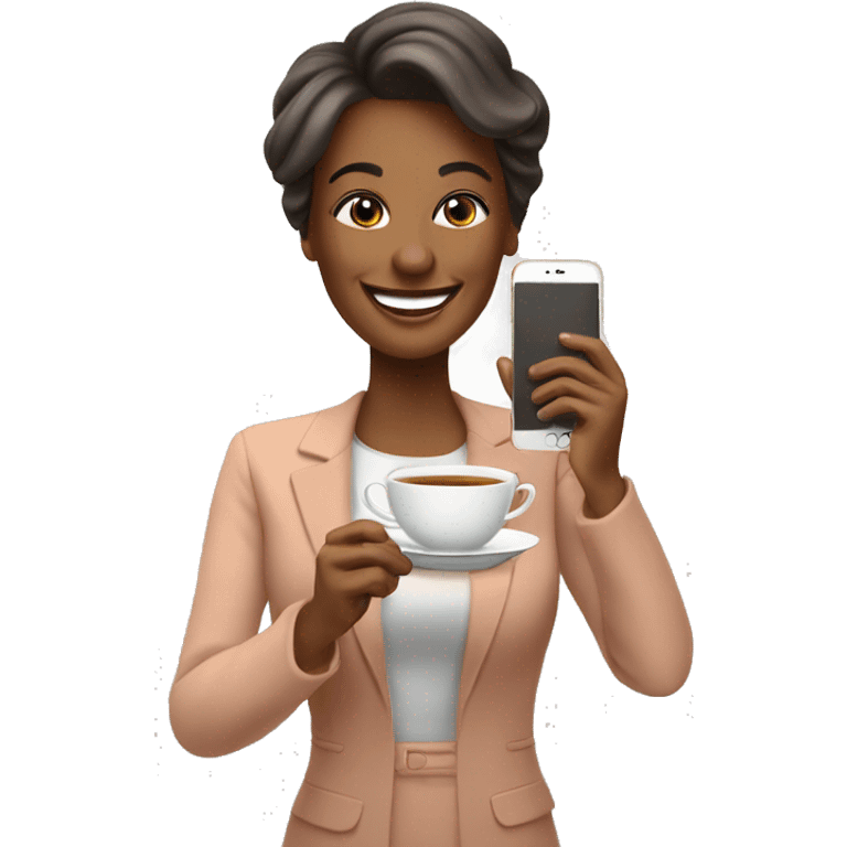 Happy Lady corporate business owner shooting tea photos & videos with her phone emoji