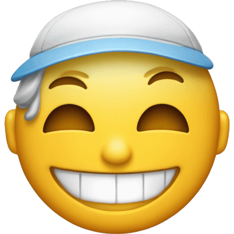 Un emoji sonriente sin un diente y con una gorra piel morena y ojos pequeños emoji