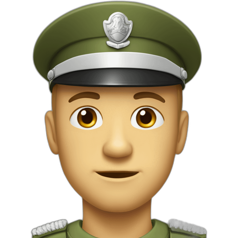 Fait moi un personnage Grand, mince, musclé, comme Papa, chauve, les yeux verts, nez, fin, habillé en militaire, non en pompier emoji