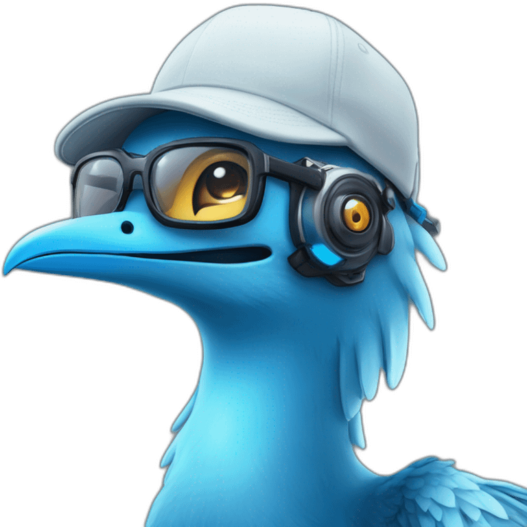 Crazy funny Cyberpunk Articuno head with beautiful smile wearing glasses and hat emoji