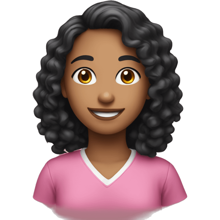 smiling girl with curly black hair with pink shirt emoji