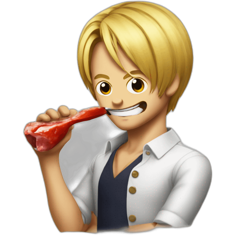 sanji eating dog with a big knife and ketchup emoji