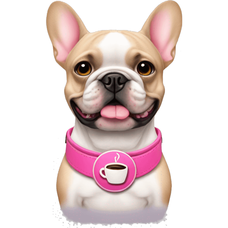 French bulldog pink collar with coffee emoji