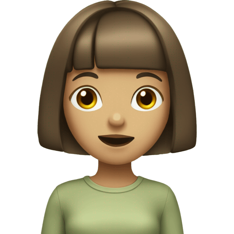 Girl with brown bangs eating veggie emoji