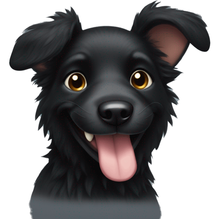 pointy eared black dog with some fluff smiling emoji