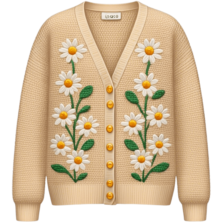 beige crocheted cardigan embroidered with small daisies emoji