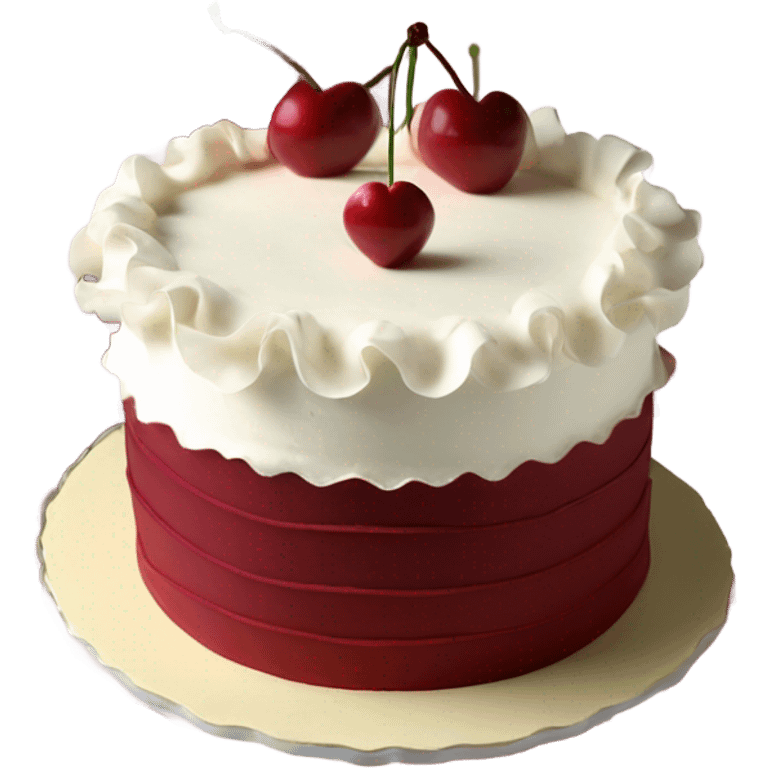 Cherry vintage trendy burgundy ruffled frosting and white heart shaped cake 1 layer  emoji