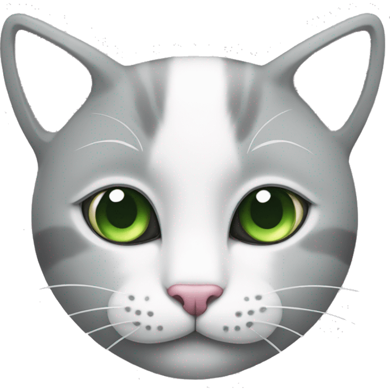 white, some gray cat with green eyes, pink nose  emoji