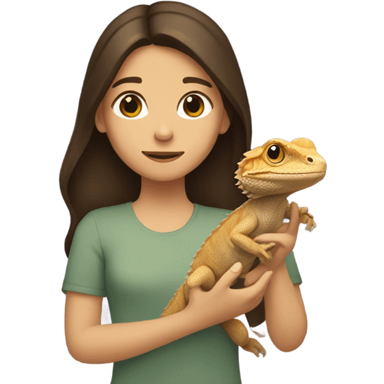 brunette girl holding bearded dragon emoji