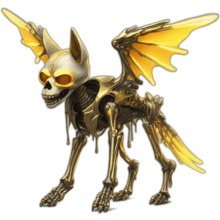 Melting Neon and gold Zombie skeleton fox with wings and prosthetic leg  emoji