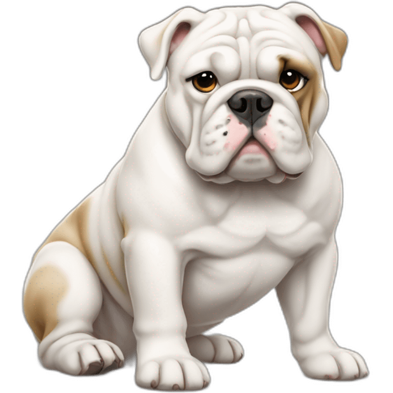 Full body white English bulldog tilted his head to the side emoji