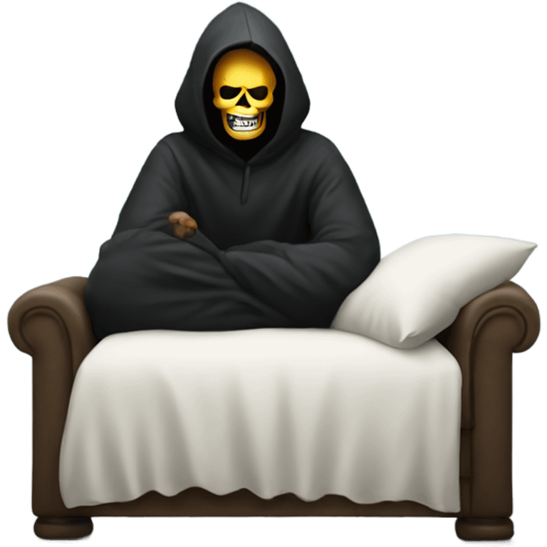 A man sitting on a pillow with the grim reaper behind him  emoji