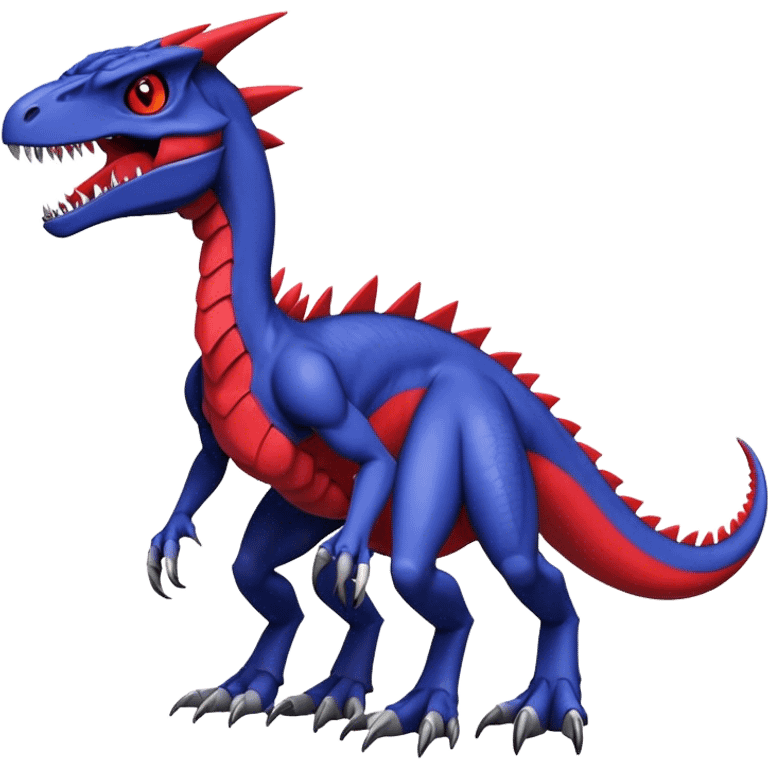  Cool Edgy deep blue Digimon-Fakemon-Guilmon-Genesect-Velociraptor-Dragon with red belly full body emoji