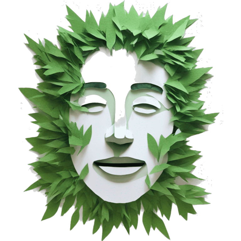 Person face portrait smoking chill made entirely of paper cuttings and 420 leaves emoji