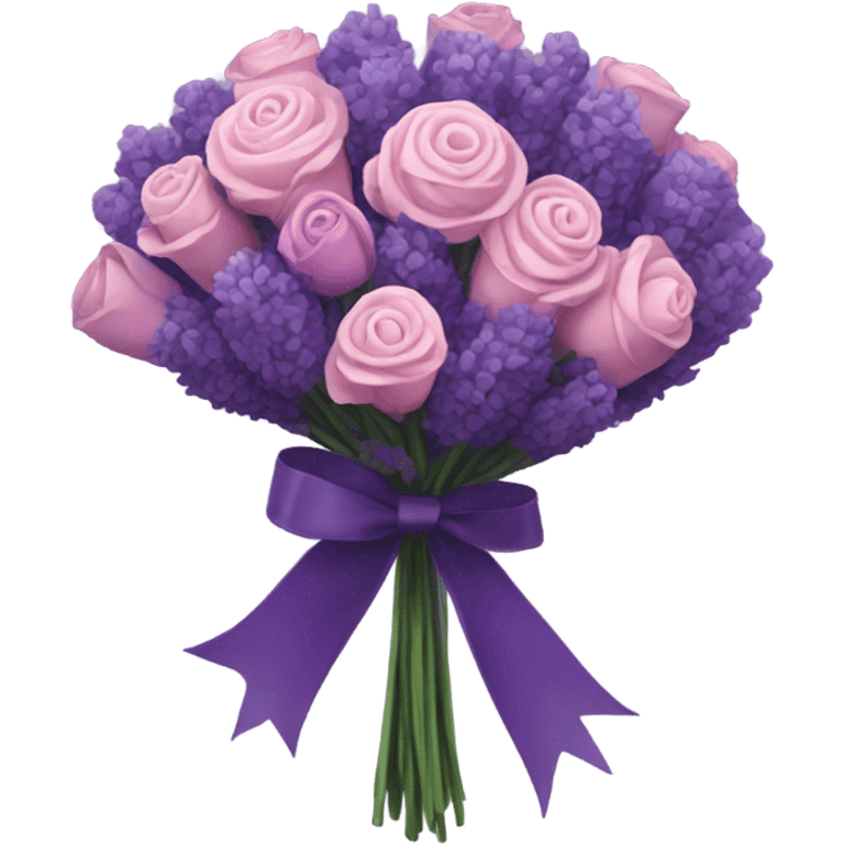 a beautiful aesthetic bouquet of dark purple and light pink lavender tied with a silk purple ribbon emoji