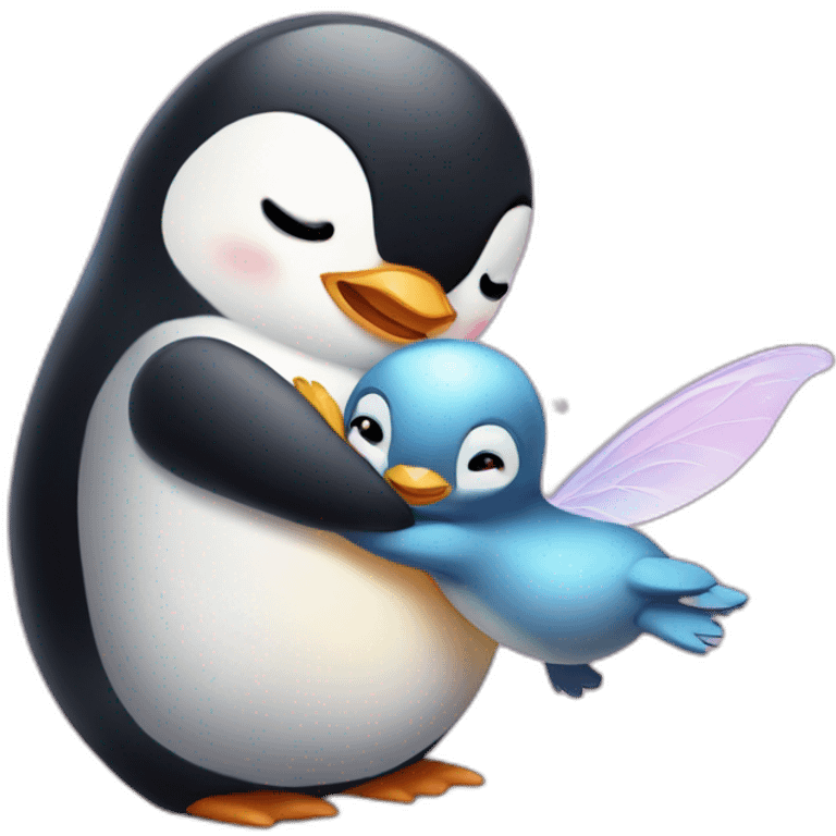 Penguin hugging fairy emoji