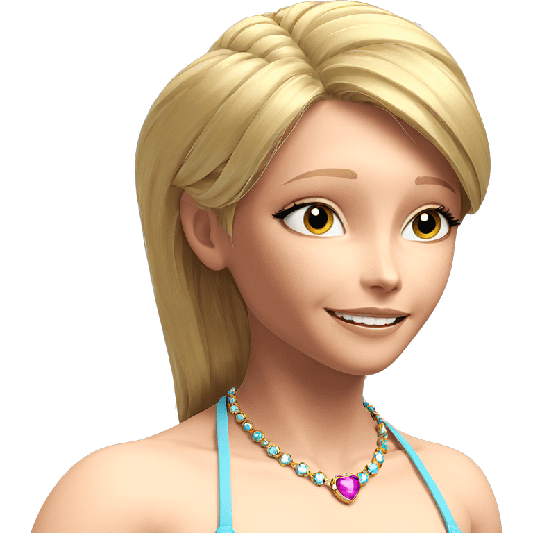 blonde girl with jewelry smile emoji