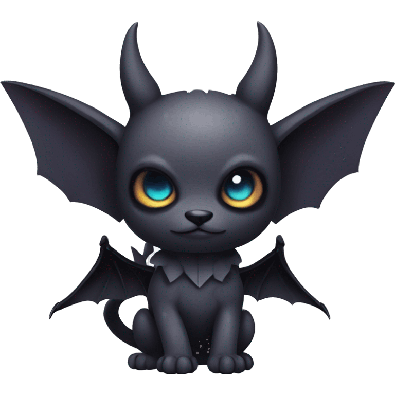 Cute cool fantasy dark-themed animal hybrid Fakemon with horns and bat ears full body emoji