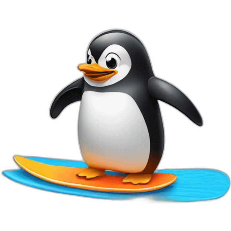 penguin with surfing board emoji