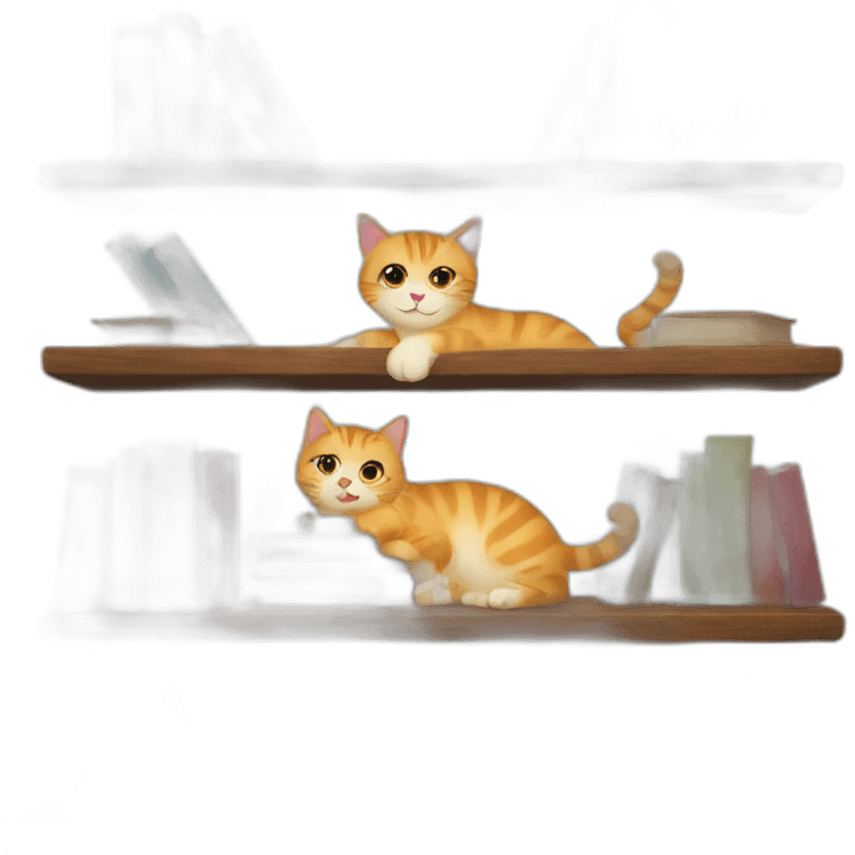 Shelf with books and a cat emoji