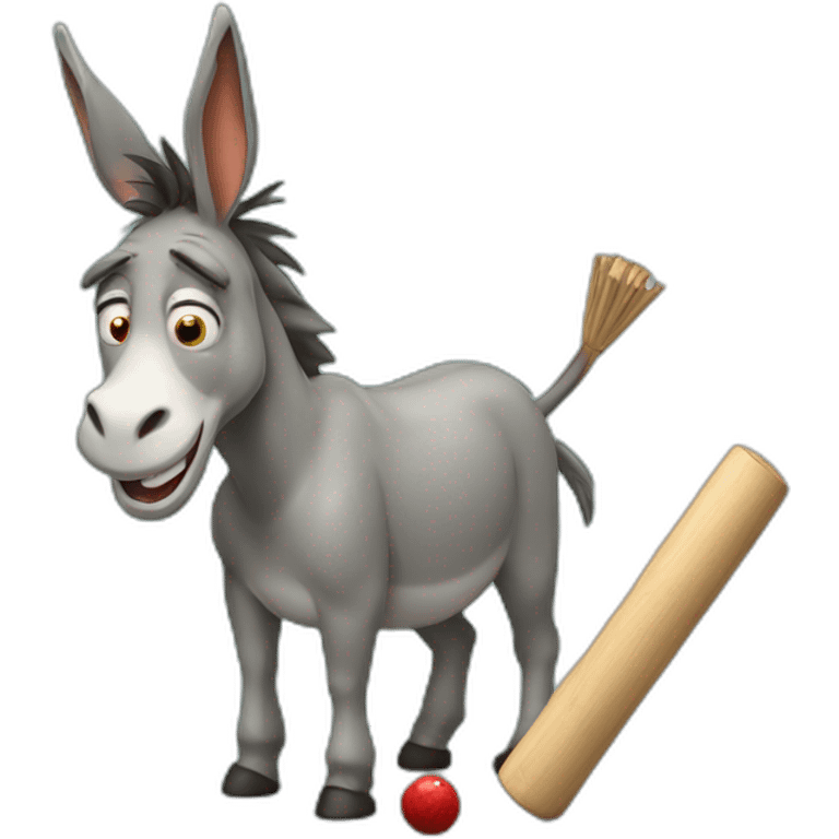 A donkey crying beside a cricket bat emoji