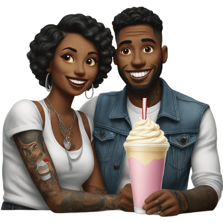 Photo model tattooed couple drinking milkshakes emoji