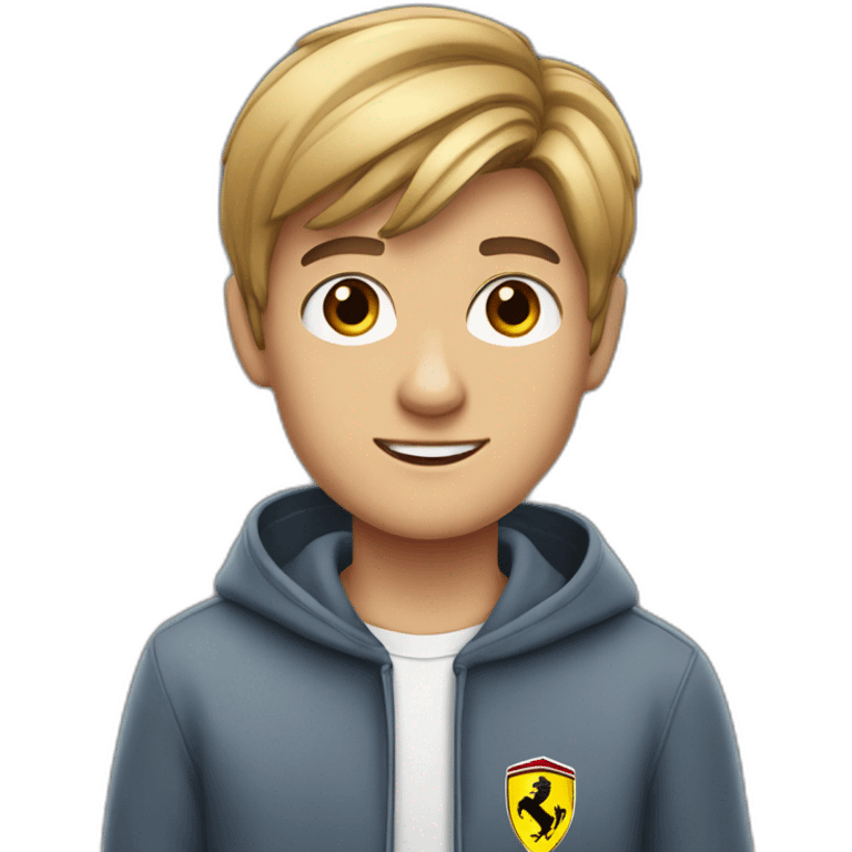 A male teenager with very short dart hair and brown eyes dressed as a ferrari supporter emoji