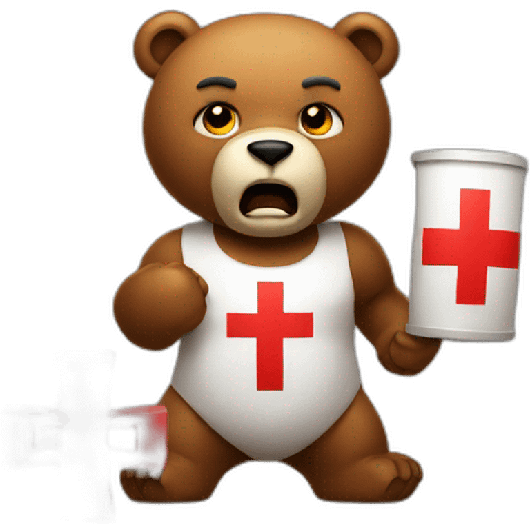 Angry bear holding red cross emoji