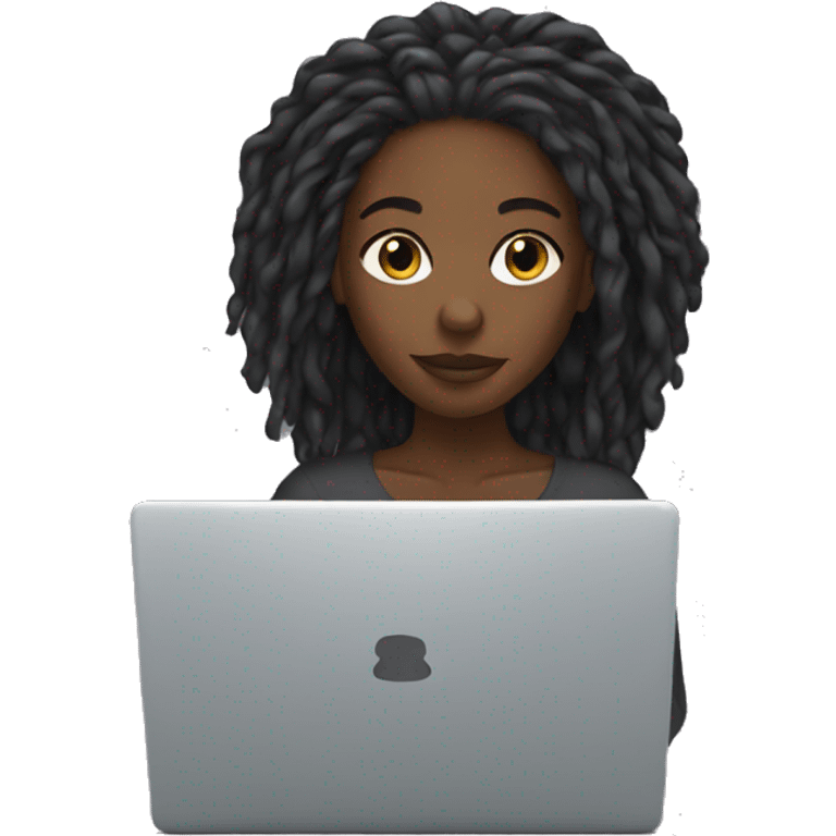 black girl with locs behind a laptop emoji