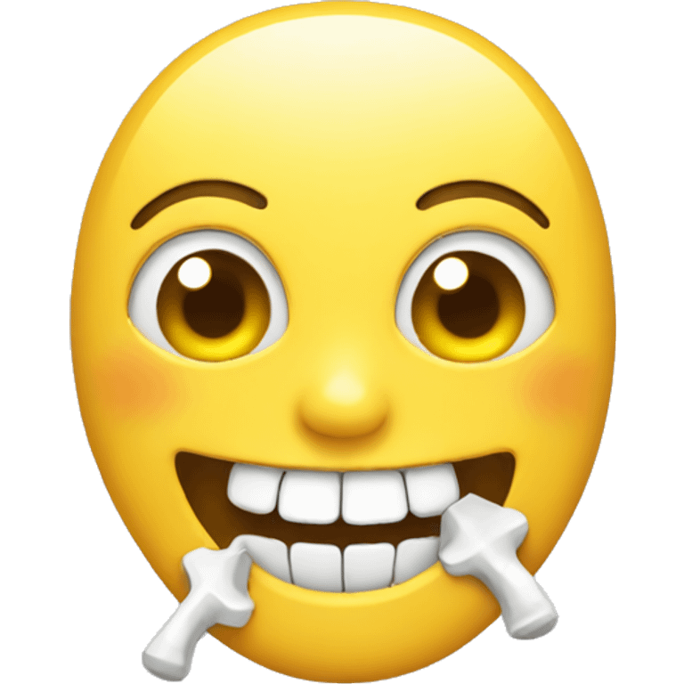 Yellow smile emoji with bone in mouth  emoji