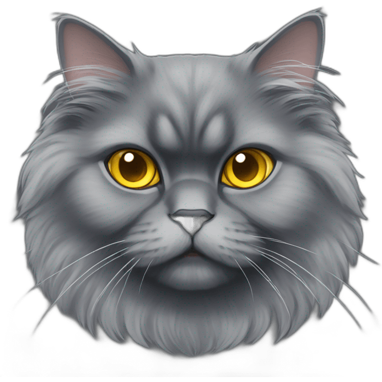 Fluffy and dark gray colored Persian cat with yellow eyes emoji