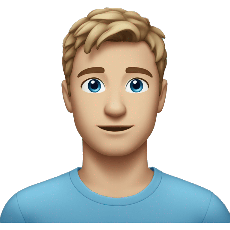 A head and shoulders shot of a 23 year old Caucasian man, with short brown hair,   with blue eyes wearing a t-shirt. emoji