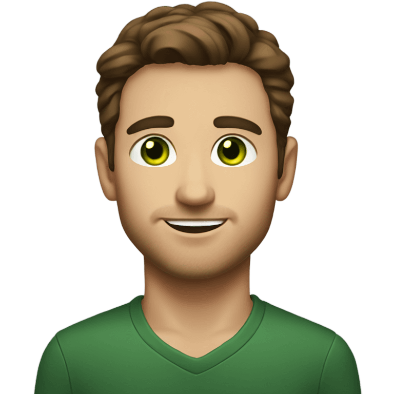 Handsome Man with green eyes,  straight brown hair, and  emoji