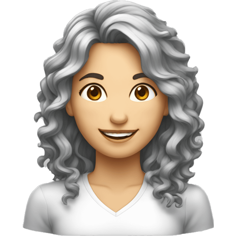 Mulher, branca, magra, cabelo ondulado médio, dentes bonitos emoji