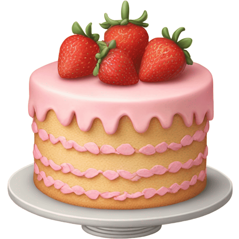 light pink vintage irthday cake with strawberies emoji