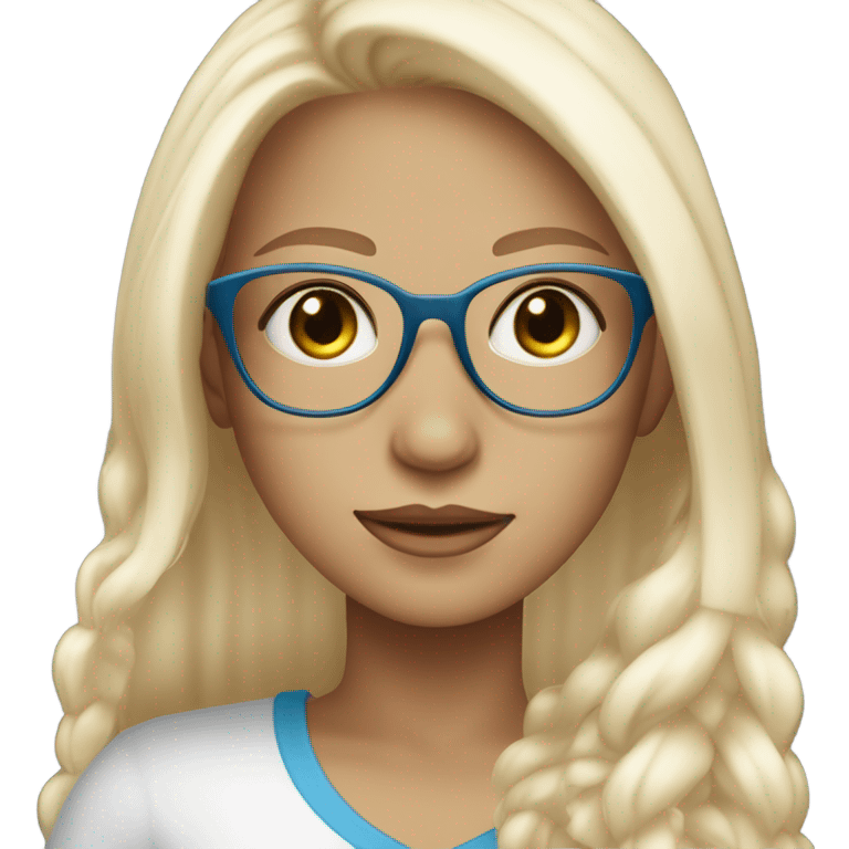 Pretty tan girl with long white blonde hair, blue eyes and glasses  emoji