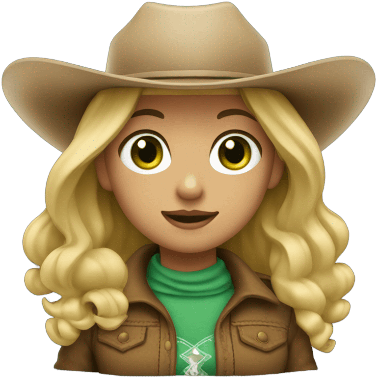 A cowgirl with dirty blond hair and green eyes emoji