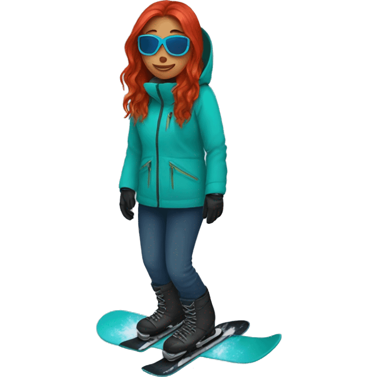 Woman with long red hair snowboarding emoji